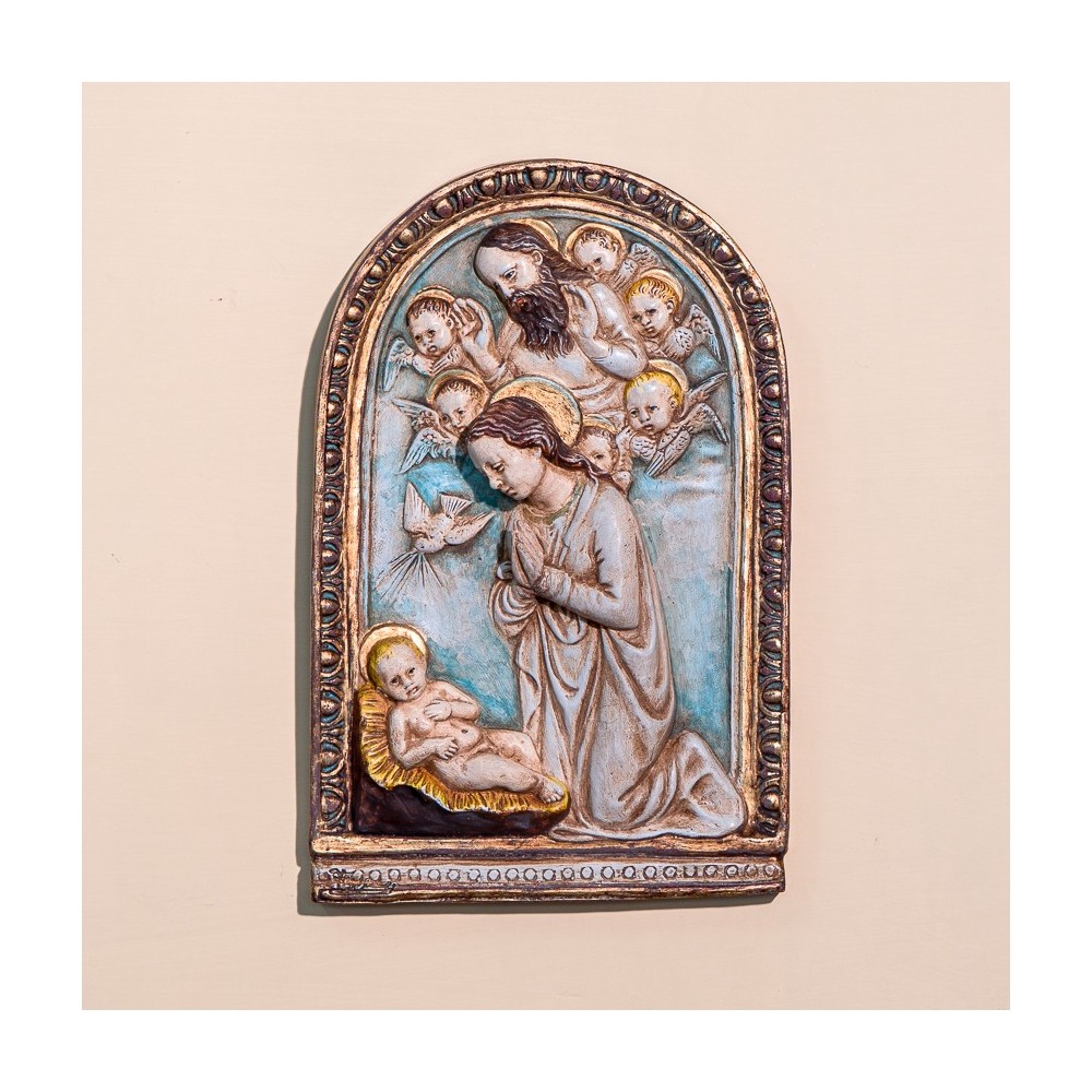 Luca della Robbia's Patinated Colored and Gilded Ceramic Adoration